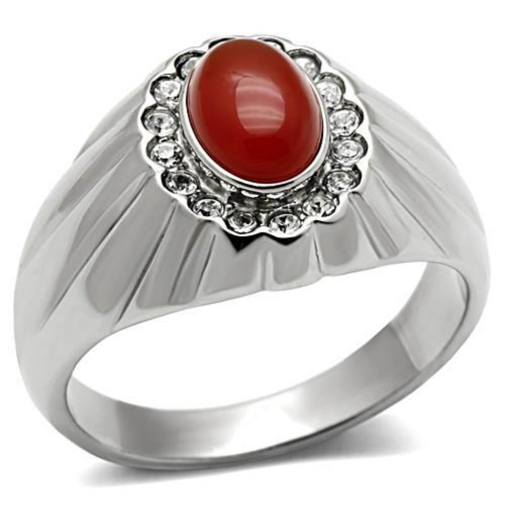 Men's Red Onyx Stainless Steel Ring